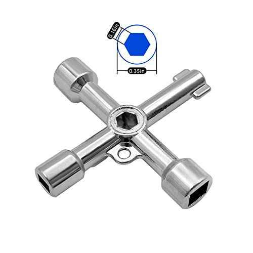 4-Way Multi-Functional Utility Key, 4 in 1 Universal Cross Key Stainless Steel Triangle Square Key for Water Gas Meter Valve Elevator Cabinet (Silver)