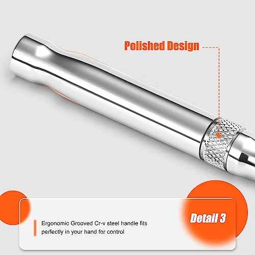 3/8'' Drive Breaker Bar, 10 Inches Long Extension Breaker Bar with 180-Degree Cr-V Flex Head and Engraved Non-slip Handle, Polished Finish, Home Use Socket Wrench