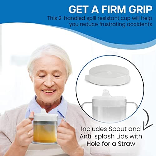 Providence Spillproof 9oz Adult Sippy Cup with 2 Handles - Independence Sip Cups for Adults for Limited Mobility - Handicapped Accessories - Handicap Cups for Elderly Care - Made in the USA - 10 pack