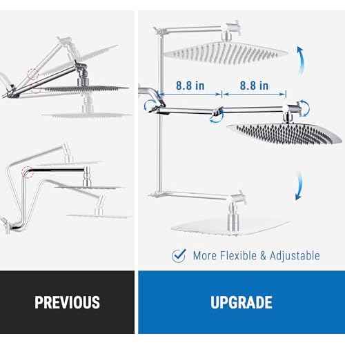 G-Promise 18 Inch Shower Head Extension Arm with Shower Arm and Flange, Solid Brass Flexible Height & Angle Extender with Lock Joint, Compatible with Rainfall and Handheld Showerhead (Chrome)