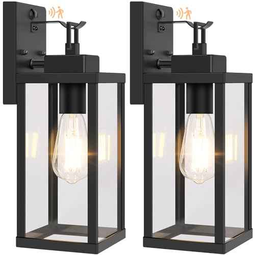 BesLowe 14¡± Upgraded Motion Sensor Outdoor Wall Lights, Dusk to Dawn Porch Lights Outdoor Wall Sconces, 3 Lighting Modes Exterior Lighting Fixtures with Hooks, Black Outside Lights for House, 2-Pack