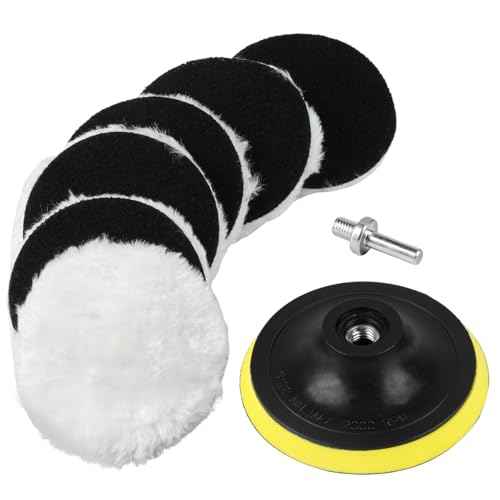 4Inch Wool Polishing Buffing Pads, 6 Pcs, Car Buffer Polisher Kit, Wool Buffing Polisher Wheel, M10 Drill Adapter & Hook and Loop Back