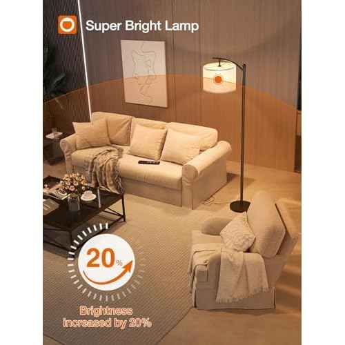 addlon Floor Lamp for Living Room with Remote, Dimmable Standing lamp with Linen lampshade for Bedroom, Office, Lamps with 9W LED Bulb Included - Black with Beige Lampshade