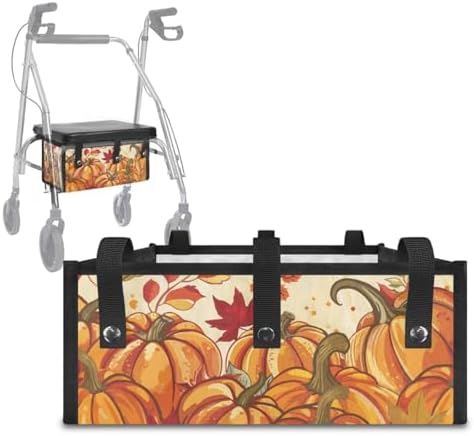 LedBack Thanksgiving Walker Accessories 3 Piece Set Rollator Walker Seat and Backrest Covers, Maple Leaf Pumpkins Storage Bags Rollator Seat Cushion Covers for Seniors