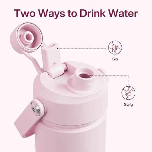 ENCOOL Insulated Water Bottle with Straw Stainless Steel Water Bottle, Leak-Proof, BPA-Free, Double Wall Vacuum Keeps Cold for 24 Hours for Sports, Travel, School (26 oz, Cotton Candy)