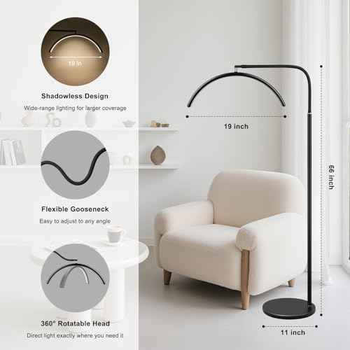 Half Moon LED Floor Lamp - Professional Shadow-Free, Dimmable Light | for Lash Techs, Estheticians & Tattoo Artists | Eyelash Extensions, Nail Art, Home & Office (Matte Black)