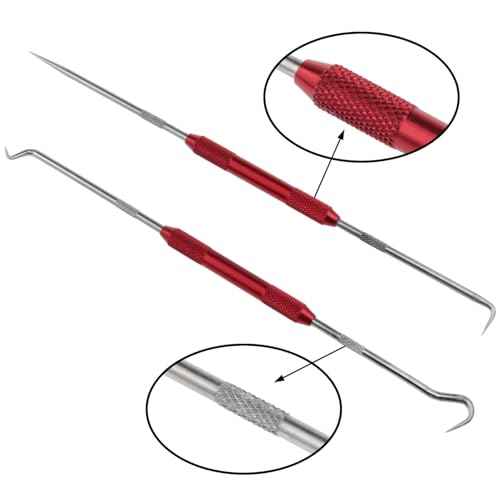 AYLIFU Double Pointed Scraper Metal Hook and Pick Set 45 degrees 90 degrees Pointed Mark Tool For Carpenter Mechanic, 8.3 inch (red)