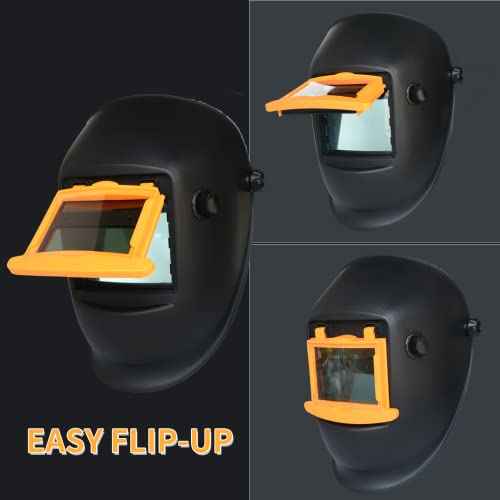 Auto Darkening Helmet with True Color View and Welding Gloves, Easy-flip Design Welder Helmet, Ultre Light and Solar Powered Welding Helemt, Adjustable Shade Range 4/9-13 for TIG MIG ARC Weld