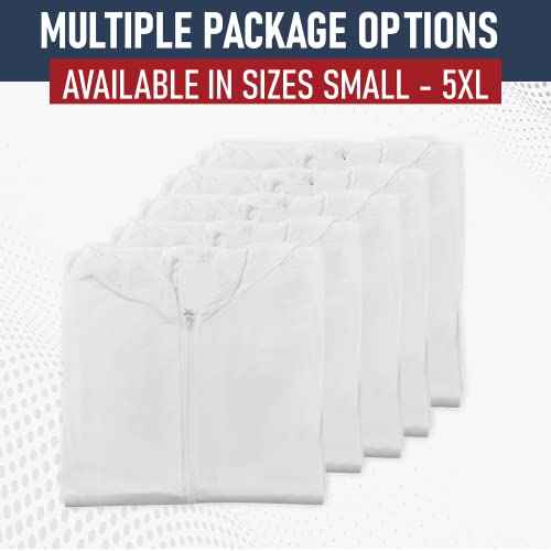 Hazmat Suits Disposable | 5 Pack, Large | Non-Hooded Protective Coveralls - Heavy Duty Full Body Painters Suit for Men & Women Without Hood - Breathable & Water Resistant - Large