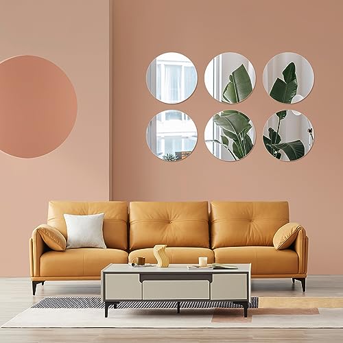 Fantasyon Acrylic Round Mirrors Self Adhesive Non Glass Mirror Circle Wall Mirror Clear Wall Sticker Decals for Wedding Table Centerpiece and Home Living Room Bedroom Wall Decor (6 inch/10 pcs)