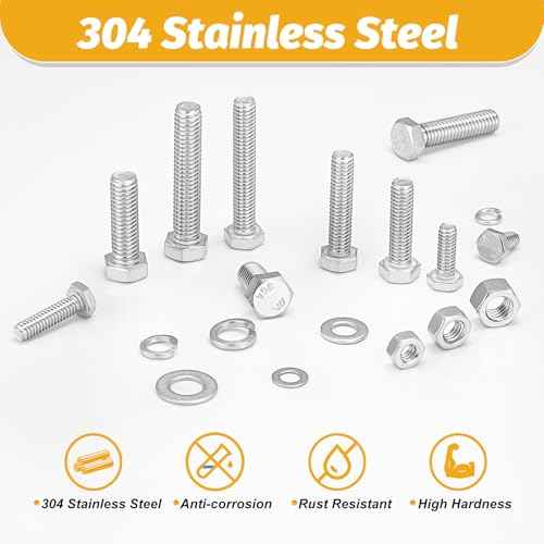 Kadrick 744Pcs 18-8(304) Stainless Steel Hex Bolts Assortment,1/4-20 5/16-18 3/8-16 Heavy Duty Bolts and Nuts Kit, Assorted SAE Bolts Nuts Flat&Lock Washers,Lenth Form 1/2''-2''