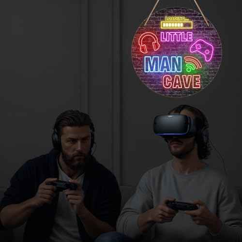 Little Man Cave Sign, Boys Teenage Room Hanging Wall Art Decoration,Gift, Playroom Nursery Decor for Game Lover Gamer Wall Decor 12¡Èx 12¡ÈGlow in the Dark