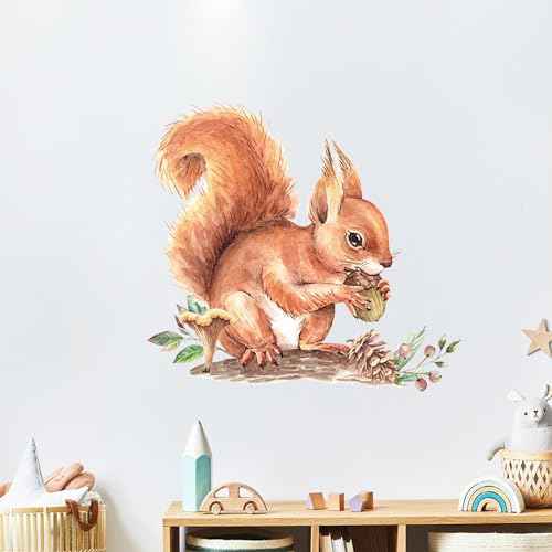 Cute Baby Squirrel Pinecone Wall Stickers, sacinora Cartoon Little Animal Wall Decals Removable Vinyl Peel and Stick for Kids Baby Nursery Living Room Bedroom Playroom Kindergarten Art Decorations