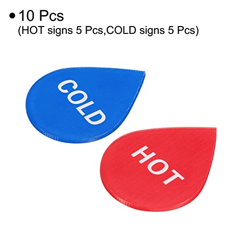 PATIKIL Self Stick Hot/Cold Water Label, 5 Pairs/10 Pack Acrylic Drop Shape Sticker Signs for Faucets Sinks, Red/White, Blue/White