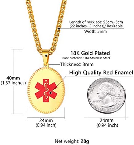 Supcare Medical Alert Necklace for Men Women, Stainless Steel Engraved Medical Emergency Pendant,Customized Medical ID Jewelry(16 Types)