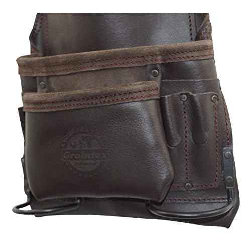 Graintex OS2251 9 Pocket Oil Tanned Leather Nail & Tool Pouch Dark Brown Color for Constructor/Electrician/Plumber