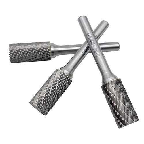 LU&MN SB-5 Tungsten Carbide Burr Cylinder Shape Double Cut Rotary Burrs File(1/2''cutter Dia,1''Cutter Length) with 1/4'' (6.35mm) Shank dia,3PCS