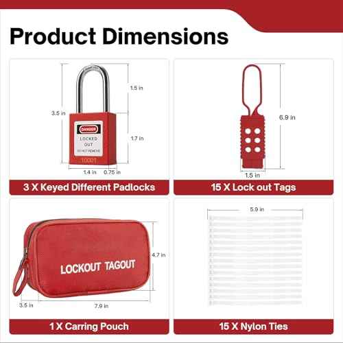 Electrical Lockout Tagout Kit - Industrial Lockout Tagout Kit, Loto Kits with Hasps,Safety Padlocks(2 Keys Per Lock),Loto Tags,Nylon Zip Ties,Universal Circuit Breaker Locks