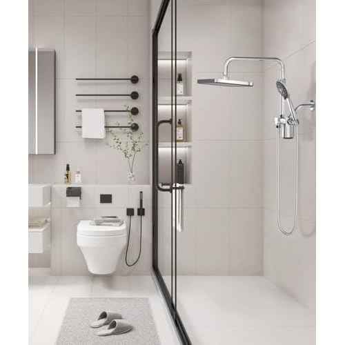 Filtered Shower Head with Handheld Spray Combo,12 inch High Pressure Rainfall Shower Head with Adjustable Slide Bar,Dual Rainfall Showerhead,Bathroom Accessories,Black