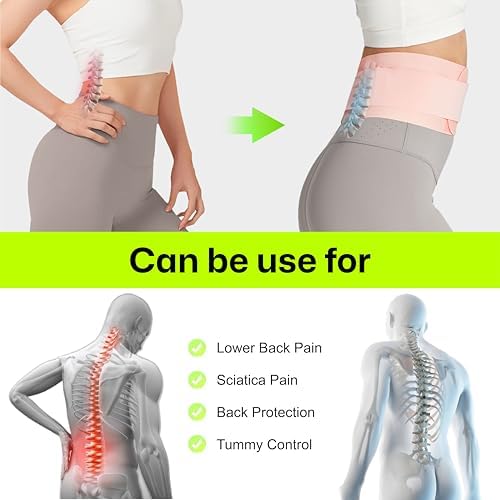 Ultra Thin Back Brace for Lower Back, Breathable Lightweight Back Brace for Women & Men (Pink, Small)