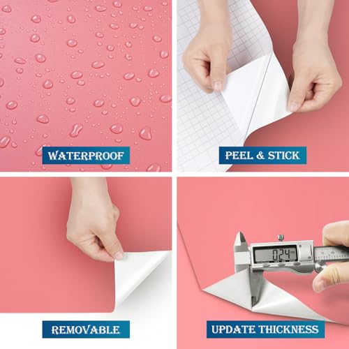 FunStick Coral Pink Wallpaper Peel and Stick Pink Contact Paper for Cabinets Desk Classroom Self Adhesive Removable Wall Paper Renter Friendly Wallpaper for Kids Girls Bedroom Bathroom Walls 15.8"x80"