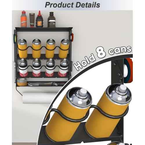Spray Paint Can Holder with Paper Towel Holder for Home Garage Organizer, Wall Mount Paint Bottle Tool Utility Storage Rack with 8 Holes & 2 Shelf for Shop, Black