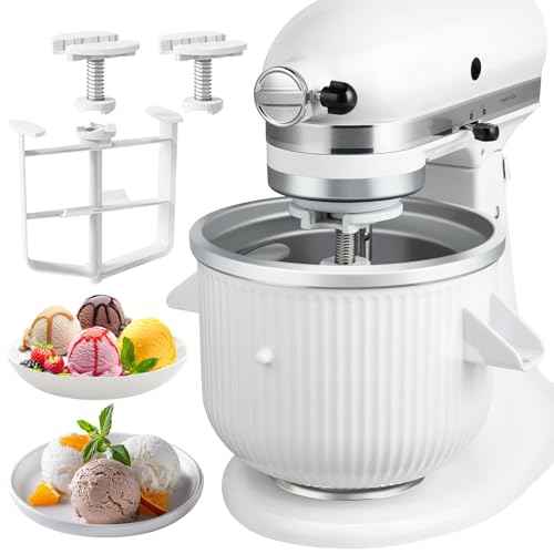 Ice Cream Maker Attachment for KitchenAid Stand Mixer, Ice Cream Bowl Fit for 4.5Qt and Larger Stand Mixers, Ice Cream & Sorbet Gelato Maker Attachment, 2 Quart, White