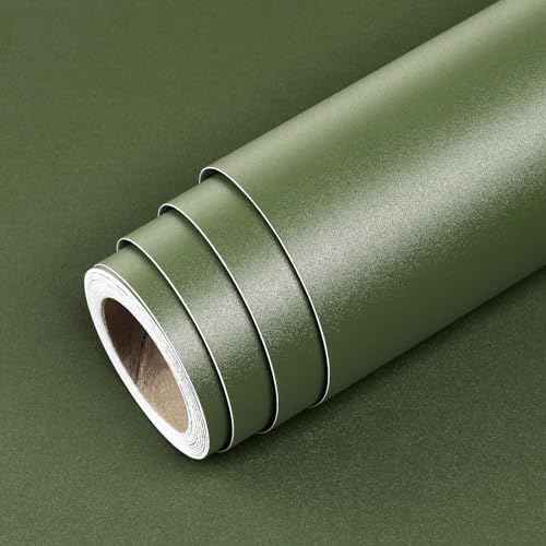Livelynine Olive Green Wallpaper Peel and Stick Green Contact Paper Waterproof Self Adhesive Green Wall Paper for Bathroom Classroom Renter Friendly Kitchen Cabinet Vinyl Wrap for Cabinets 15.8x78.8