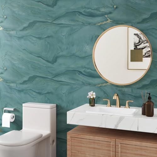 Wallercity Teal Marble Contact Paper Peel and Stick Countertops Waterproof Wallpaper for Bathroom Kitchen Marble Blue Wallpaper for Counter Top Dresser Cabinets Table Vinyl Wall Paper 15.8''x78.7''
