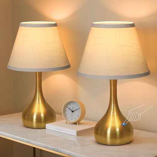 Touch Table Lamp for Bedroom Set of 2, 3-Way Dimmable Bedside Lamp for Nightstand, 17¡± Modern Metal Desk Lamp with Linen Shade for Living Room, Kids Reading, Dorm, Home Office Decor, Bulb Included