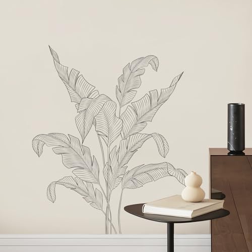 Supzone Simple Tropical Plants Wall Stickers - Black and White Sketch Palm Leaves Decals, Minimalist Line Art Decor for Bedroom, Living Room, Kitchen, Sofa, TV Backdrop Decoration