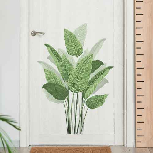 Tropical Plant Leaves Wall Decals, Boho Spring Summer Green Palm Leaf Bird of Paradise Wall Stickers Poster Art Murals Decor for Adult Nursery Classroom Living Room Office Bedroom Gifts for Mom