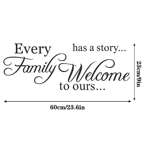Every Family Has a Story Welcome to Ours Quote Wall Decal, Family Letter Wall Stickers Vinyl Positive Wall Saying Wallpaper Home Decor Art Mural for Living Room Bedroom