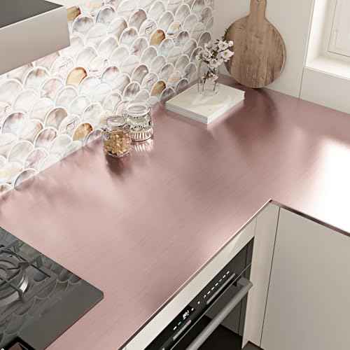 WESTICK Rose Gold Refrigerator Vinyl Wrap Peel and Stick Brushed Metallic Wallpaper Removable Waterproof Golden Stainless Steel Contact Paper for Appliances Kitchen Cabinet Countertop Fridge 15.8"x80"