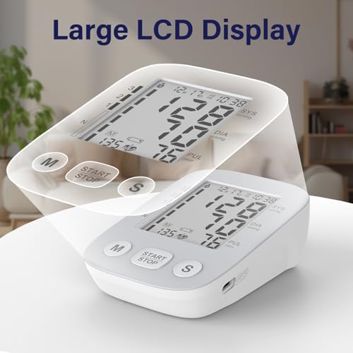 Upper Arm Blood Pressure Monitors for Home Use with Large Cuff, Adjustable Cuff Upper Arm BP Machine, Blood Pressure Machines with 500 * 2 Sets Memories, Support 2 Users(Grey)