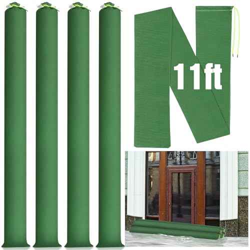 Threan 4 Pcs Long Canvas Sandbags for Flooding Sand Tube Bags Flood Protection Thickened Reusable Rain Wind Flood Barrier with Elastic Band Water Barrier Tube for Door Rain Control, Green (11 ft)