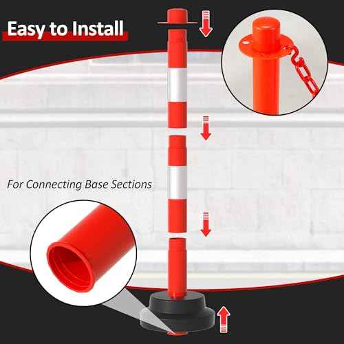 2 Pack 34 Inches Traffic Delineator Post Cones, Portable Orange Safety Driveway Barrier with Weighted Rubber Base, Reflective Collars, 5 FT Plastic Chain for Road Safety,Parking Lot