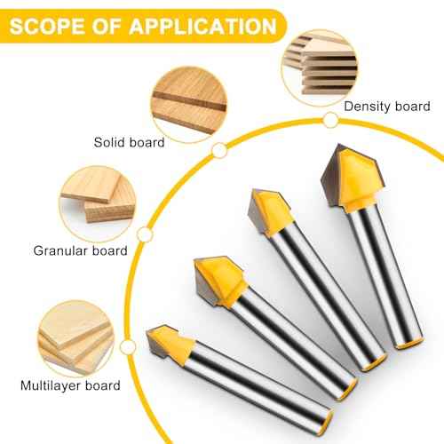 90 Degree V Groove Router Bit Set 1/4 Inch Shank, CNC Engraving V Grooving Bit Cutter for Woodworking Carving, Cutting Diameter: 1/4", 5/16", 3/8", 1/2"