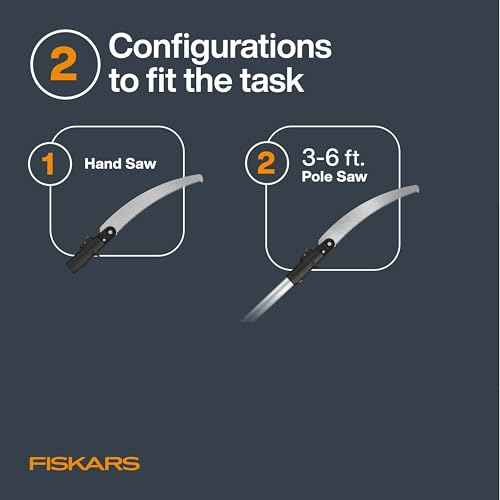 Fiskars XtendControl Extendable Tree Pruner (6 ft), Adjustable Branch Trimmer with 15" X1 Saw with Hand Saw Option, 3-6 ft Extension Pole, and Secure Locking System for Precision Cutting