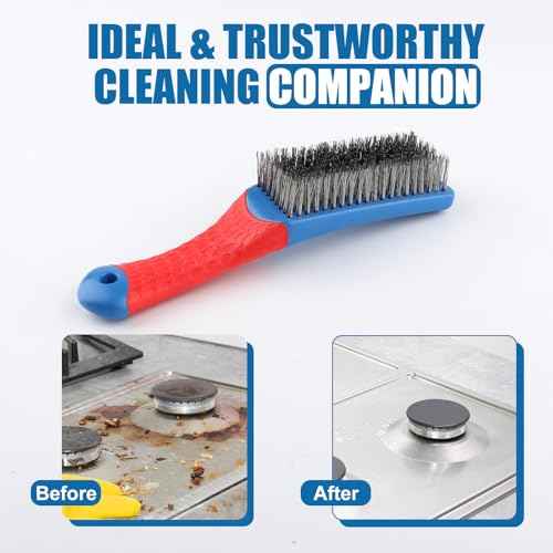 2Pcs Wire Brushes for Cleaning 6.3 Inch Heavy Duty Stainless Steel Wire Scratch Brush,Rubber Covered Handle Wire Brushes for Metal Rust Cleaning Paint Scrubbing