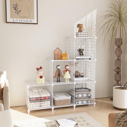 AWTATOS Wire Cube Storage Organizer, Closet Organizers and Storage, Metal 6 Cube Storage Shelves Bookshelf, Portable Closet Clothes Organizer for Bedroom, Home, Office, White