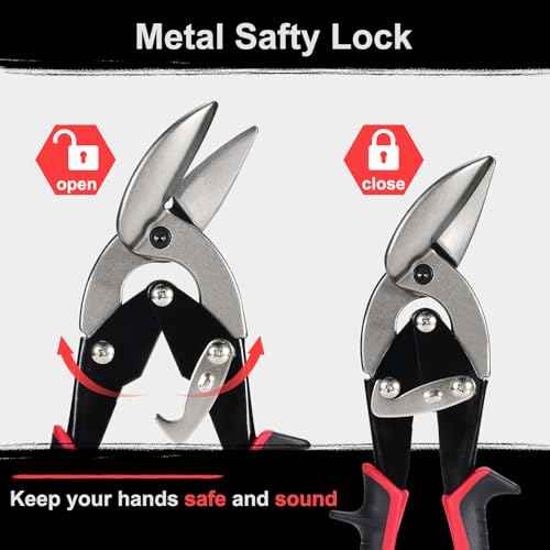 Aviation Tin Snips Set, Straight Heavy Duty Left and Right Tin Cutting Shears, 3-Piece Metal Cutters With Comfort Grips and Safety Latch