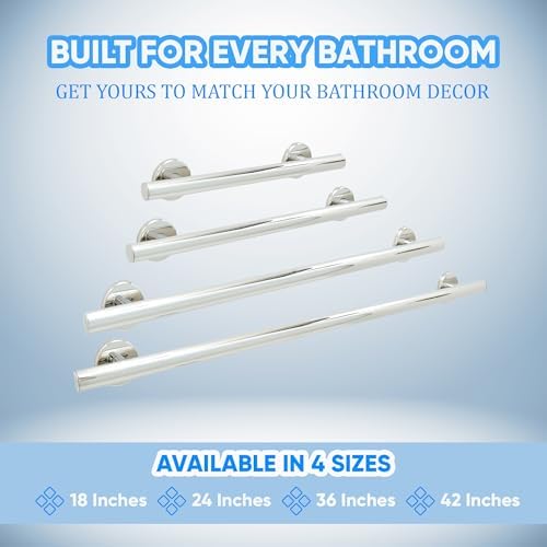 24” Skyline Grab Bars for Shower in 1.25” Dia | ADA Handicap Grab Bars for Wall in Polished Chrome Finish | Made from 304 Stainless Steel & Holds up to 500 lbs