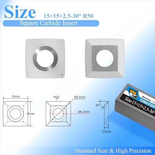 15mm Square Tungsten Carbide Replacement Cutter Inserts Knives 15 x 15 x 2.5mm-4 Edges with 2" Face Radius fit for Woodworking Helical Planer Head and CNC or DIY Wood Lathe Turning Rougher Tools 10pcs
