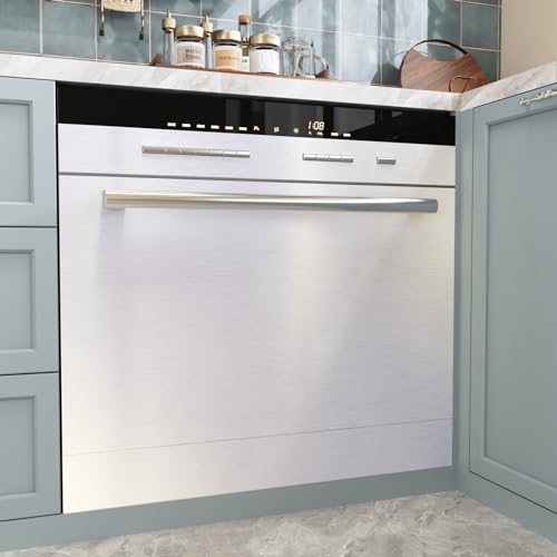 CRE8TIVE Pearl Lustre White Stainless Steel Contact Paper for Appliances Brushed Aurora White Peel and Stick Wallpaper Heat Resistant Refrigerator Vinyl Warp for Kitchen Dishwasher Countertops 12"x80"