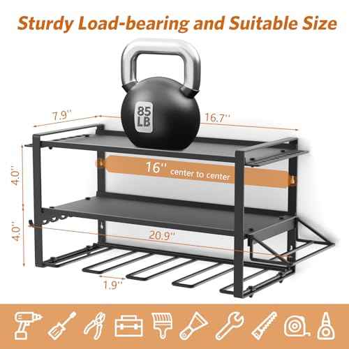 Power Tool Organizer Wall Mount, Drill Holder, Organizers and Storage for Workshop, Garage, Heavy Duty Metal Rack, 4 Drill Holders, 3 Layers, Black