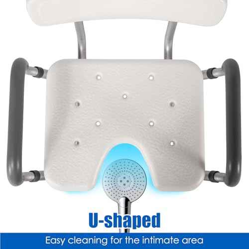 Shower Chair with Arms and Back Heavy Duty 330lbs, Shower Seat for Inside Shower Bathroom Chair with U-Shaped Cutout Seat & Cold-Proof Pads, Tools-Free Assembly