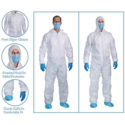 PENTAGON SAFETY EQUIPMENT 5 Pack Heavy Duty Disposable Coveralls with Hood, Breathable Hazmat Suits