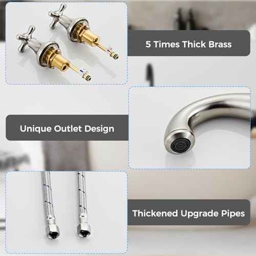 Vintage Widespread Bathroom Faucet - 2 Handle 3-Hole Sink Faucet Brushed Nickel Brass, Drip-Free Ceramic Disc Cartridge, Adjustable 8 to 16 Inch Installation