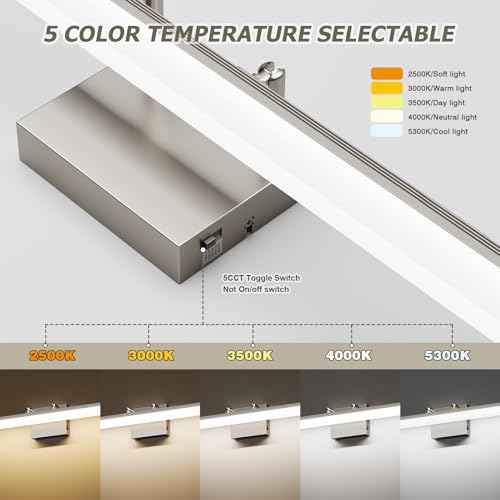 Brushed Nickel Vanity Light, 15.7¡± Dimmable LED Bathroom Light Bar with 5CCT, Adjustable Angle ? Modern Wall Lighting for Bathroom, Powder Room, Bedroom, Apartment, Hotel